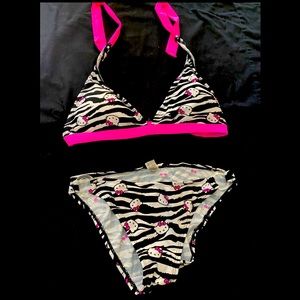 Hello Kitty bikini, zebra print, with pink straps